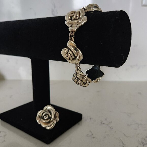 Sterling Silver Rose Flower Ring & Bracelet Set - Picture 1 of 9